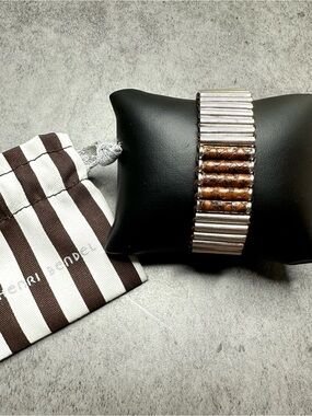 Henri Bendel Adjustable Leather & Silver Tone Statement Bracelet Boho Cuff
